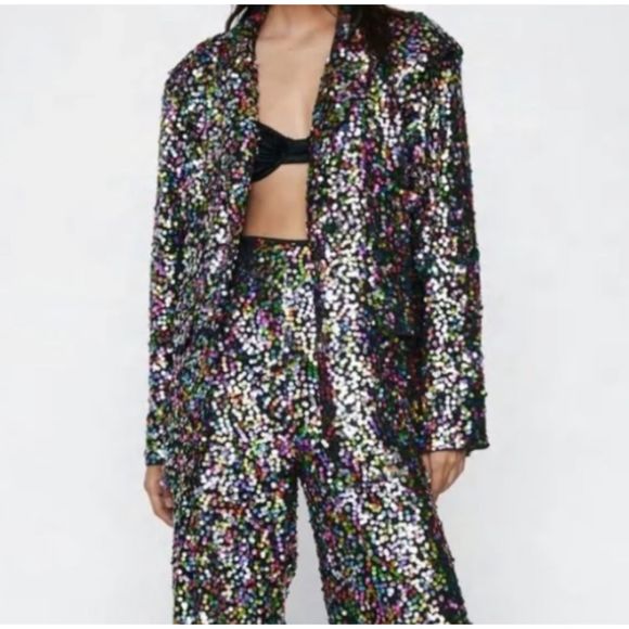 Nasty Gal Other - Showstopper Nasty Gal 2 Pcs Rainbow Sequin Oversized Blazer & Pants US 4 UK 8